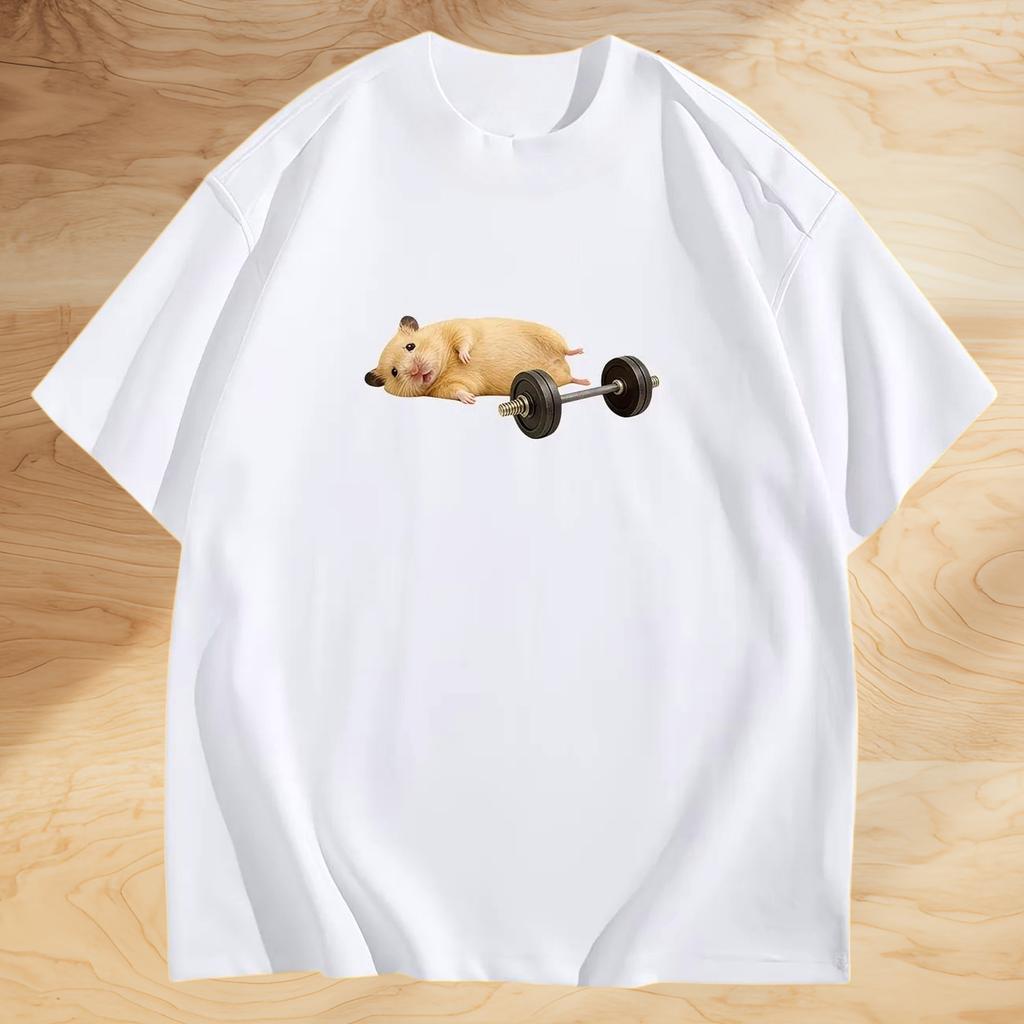 Funny Hamster Weightlifting Meme TShirt Gym Humor Graphic Unisex Tees Summer Short Sleeve Casual Streetwear Trendy Fashion Tops