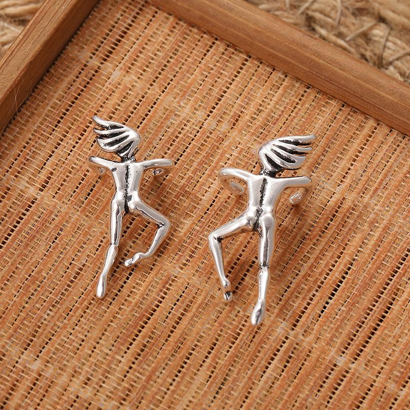 Unique Silver Color Metal Three-dimensional Character Clip Earrings for Women Creative Retro Earrings Jewelry