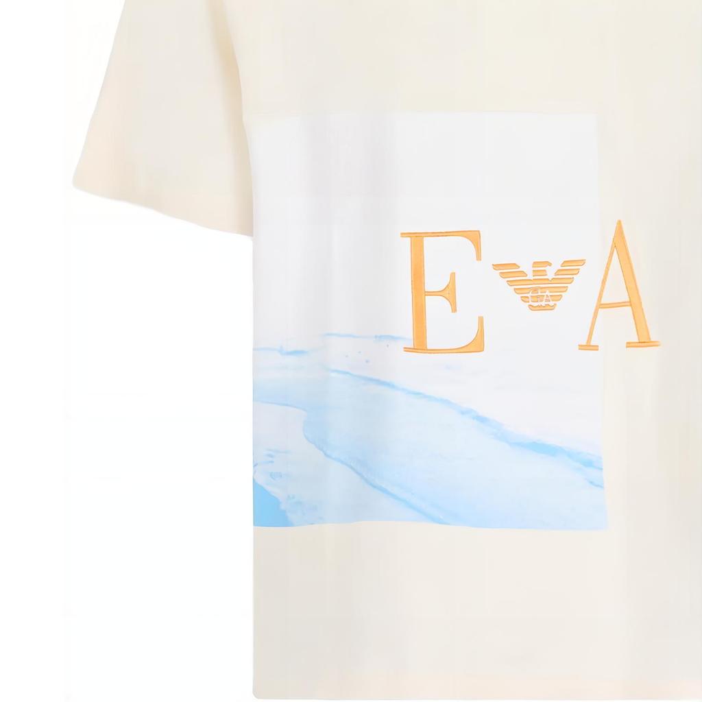 Emporio Armani Ss23 Beach Print Logo Embroidered Cotton Short Sleeve T-Shirt Men Tops Warm-White 3R1T6S-1J38Z-0101