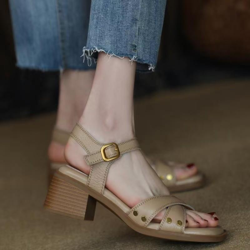 Fashion New Open Toe Sandals for Summer 2025 for Women with Thick Heel Cross Belt Sandals for Commuting Non-slip Women's Shoes Sandalias