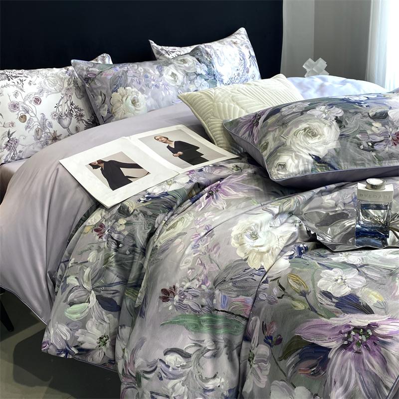 100% Egyptian Cotton Bedding Set 800TC Duvet Cover Set with Bed Sheet and Pillowcase, Vintage Oil Printing Style, Luxury Sheets