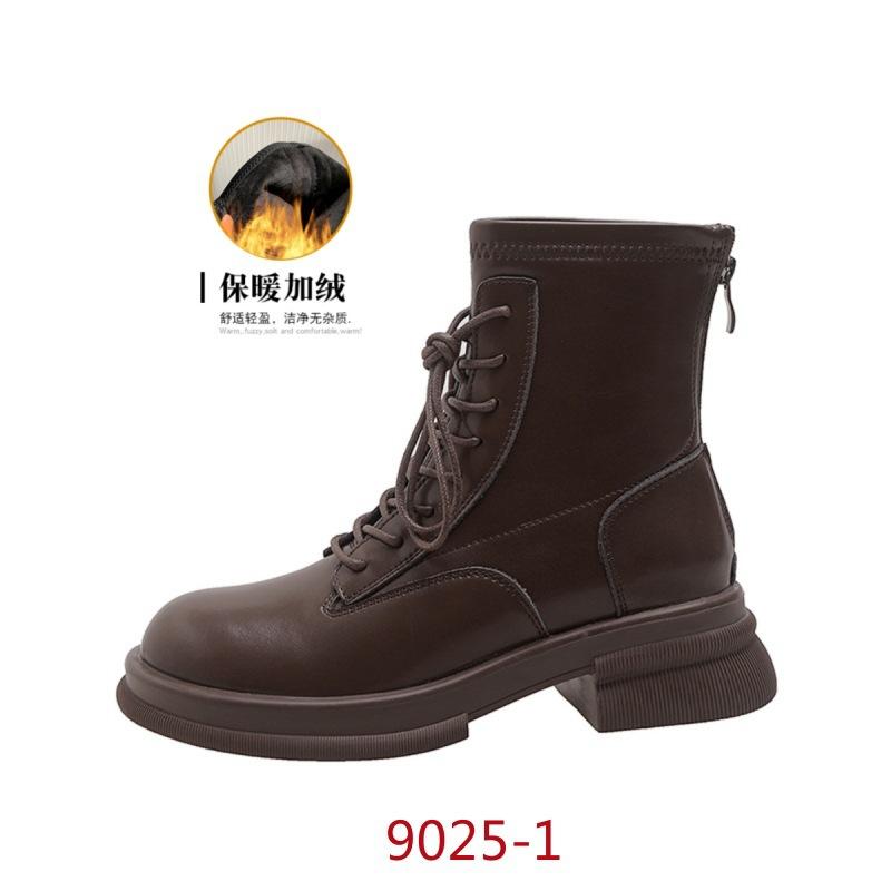 New thick-soled Martin boots with heightened elasticity and thin boots for women's thick-heeled lace-up short boots and velvet women's boots