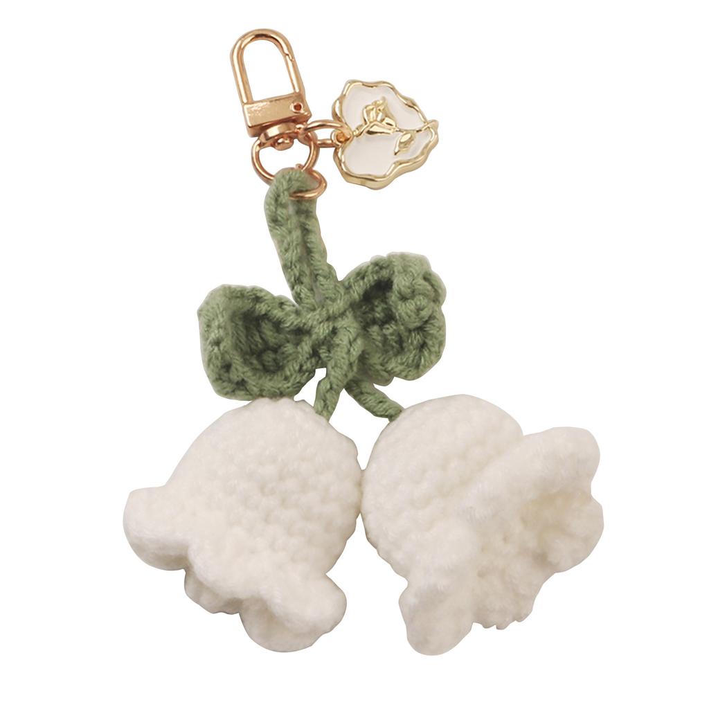 Lily of the Valley Keychain Pendant Headphone Bag Pouch Phone Decorations Handmade Flower Knitted Keyring Ornament