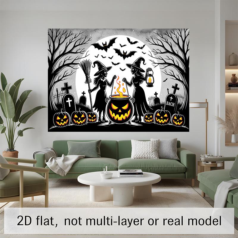 Party Backdrop Halloween Flat Banners Pumpkin Witches Bats Graveyard Celebrations Wedding Celebration Photo Booth Front Door Decor