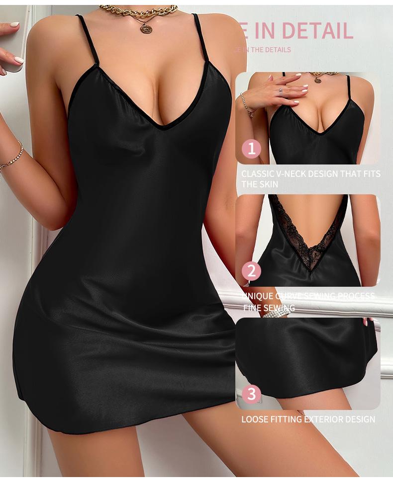 Abito estivo casual da donna europeo-americano con spalline sottili e schiena scoperta - Camicia da notte tinta unita