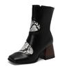 2025 Autumn Winter Fashion Women Ankle Boots Square Heels Casual Shoes Woman Color Blocking Botas Mujer Plus Size 42 43 WSH5173