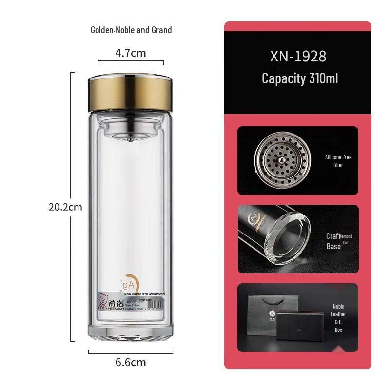 Heenoor Double-Layer Gold Antibacterial Glass Cup