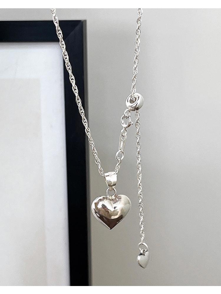 S925 Sterling Silver Harajuku Heart Chain Necklace - Chic Early Autumn Sweater Chain