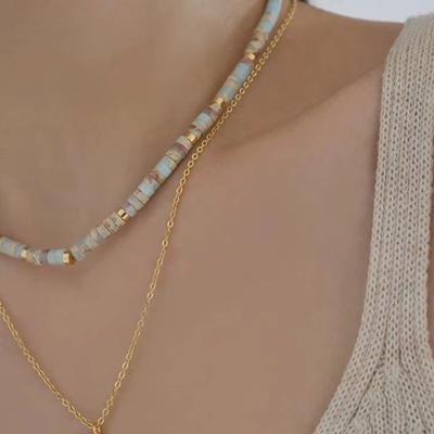 Etnische Stijl Niche Vintage Shoushan Steen Ketting Kralen Kleur Eenvoudig Lichtblauw Sleutelbeenketting