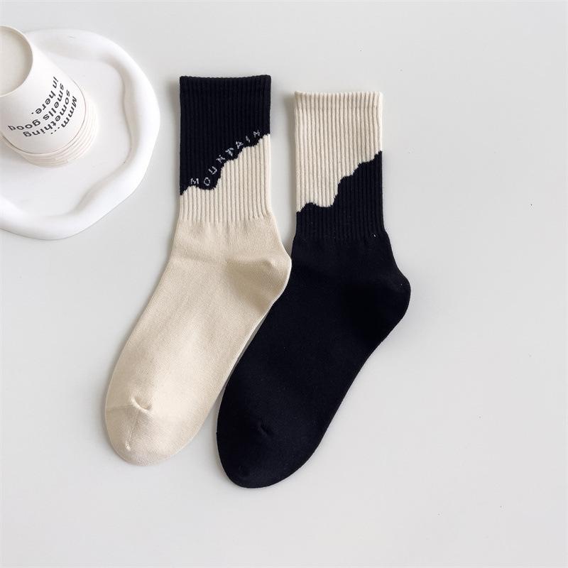 

Women s Mountain and Sea Socks, Patterned Mid-calf Socks, Trendy Socks, Striped Checkered Socks 1 pair