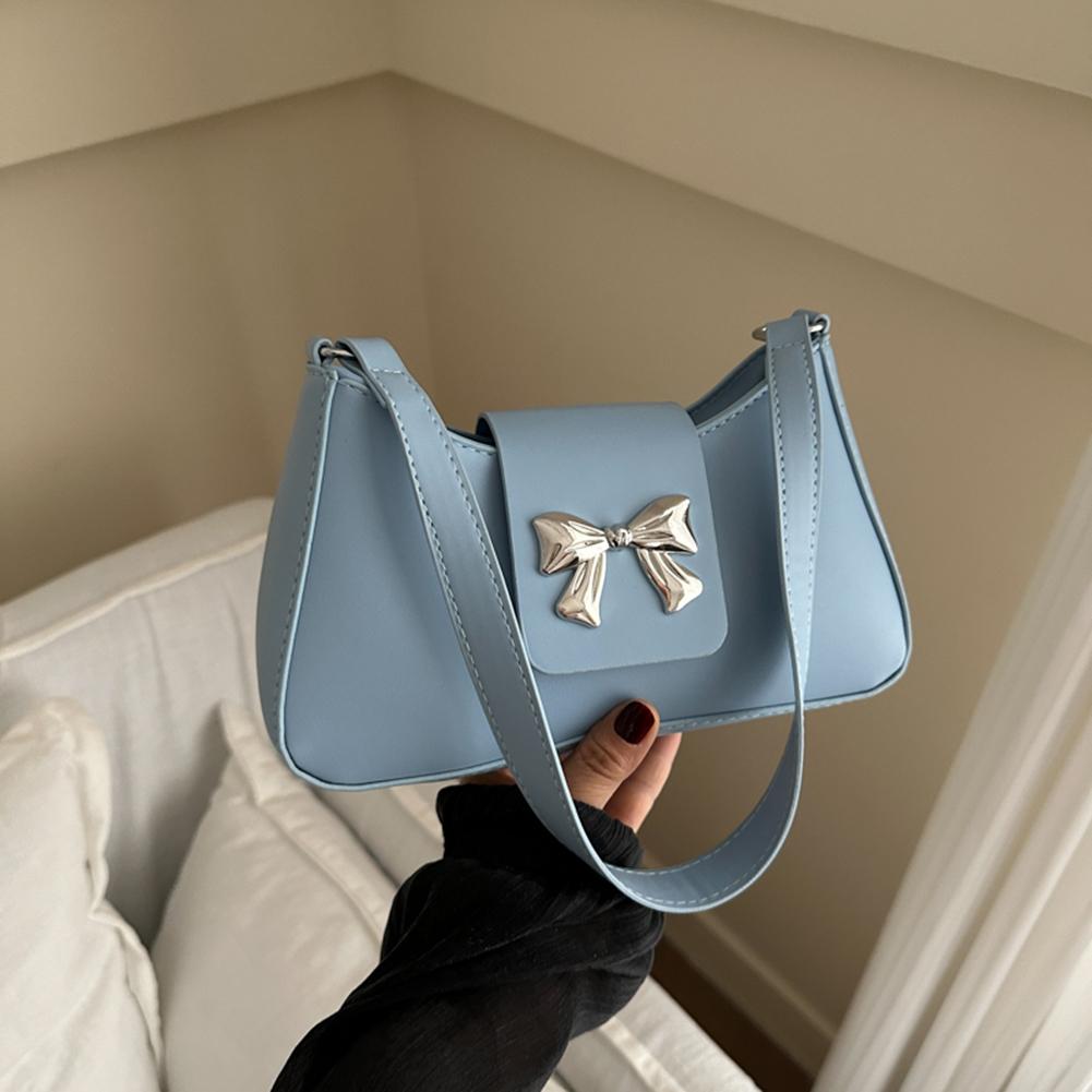 Shoulder Bag PU Leather Cute Bow Purse Y2k Clutch Bag Trendy Underarm Bag for Women Work Shopping Travel