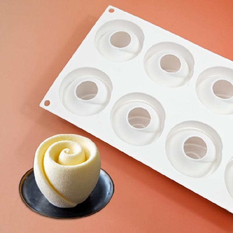 Elegant 8 Cavity Silicone Mousse Mold Dessert Moulds Rose Shaped Chocolate Mould