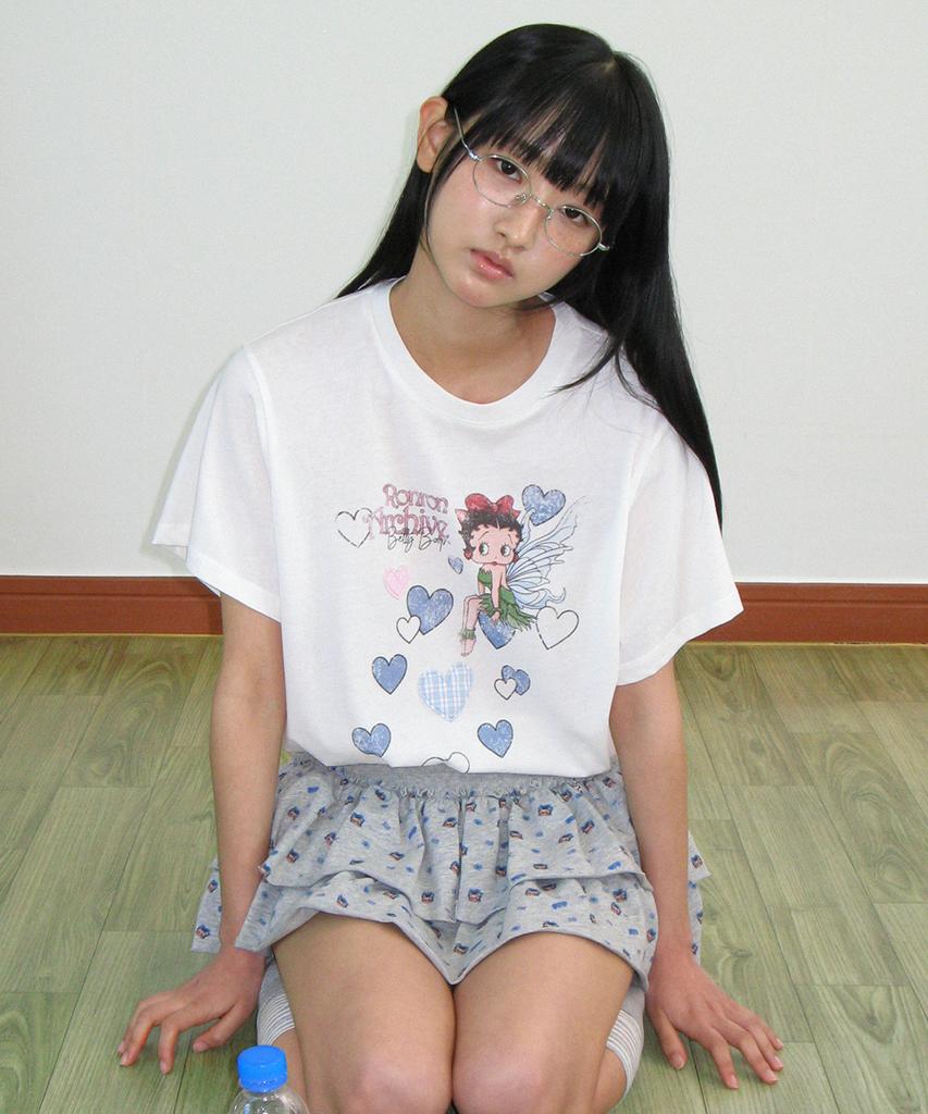 RONRON Betty Boop Fairy Heart Applique Basic Fit T Shirt White