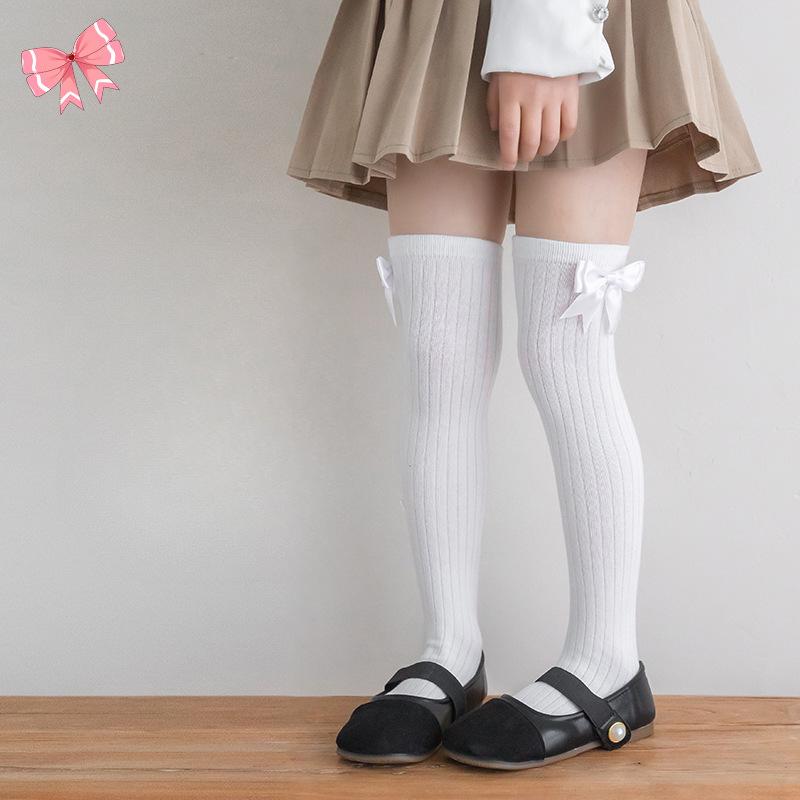 Children's Socks Summer Lolita Wooden Ear Mesh Ribbon Large Bow Mid-tube Socks for Girls