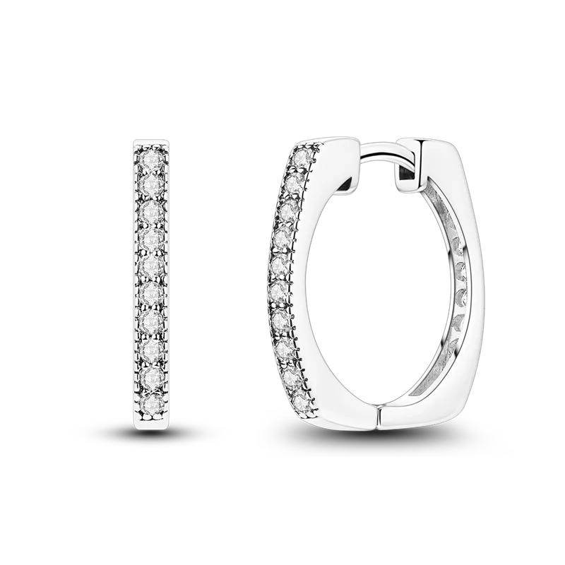 Original 925 Sterling Silver Circle Shaped Style Earring Women Hoop Earrings High Quality Shine Zircon for Women Jewelry Gift