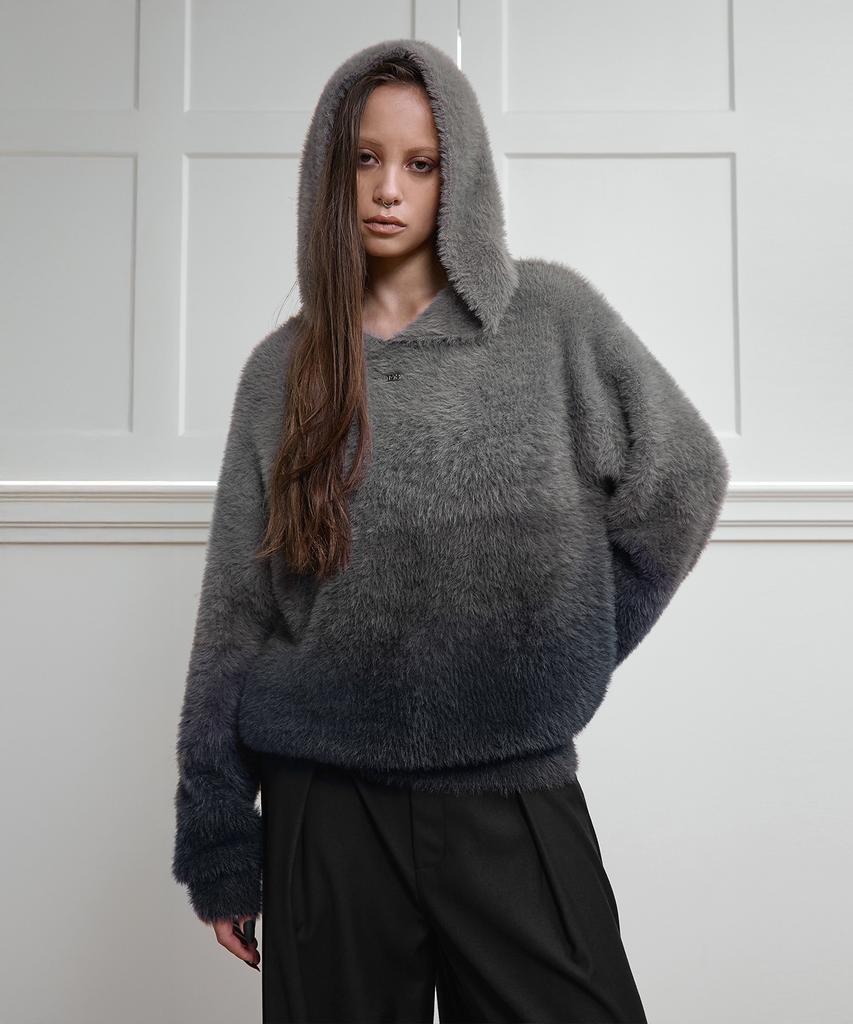 Teulimingbeodeu Gradient Hoodie Knit Pullover [ Gray ]