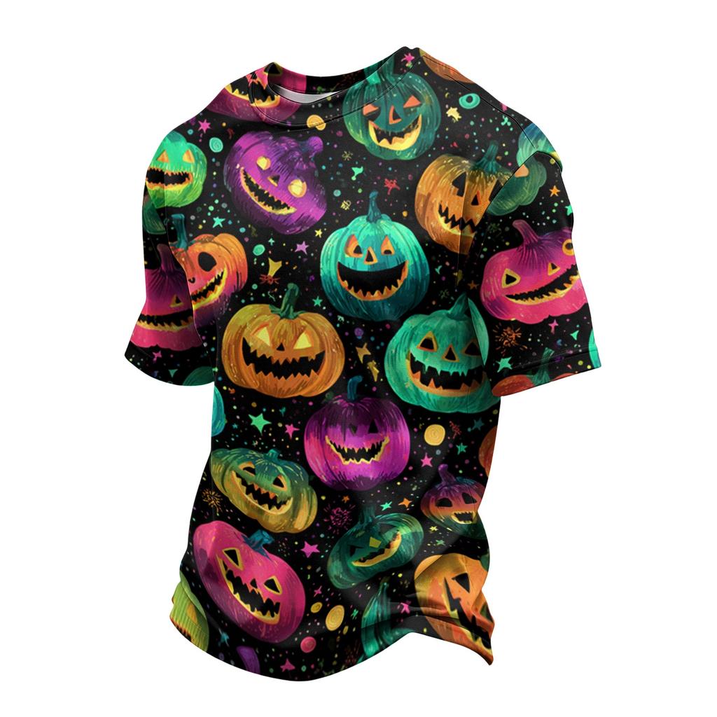 Men's Casual Halloween Print Short Sleeve T-Shirt Lightweight Breathable Round Neck Top for Everyday Wear and Seasonal Events