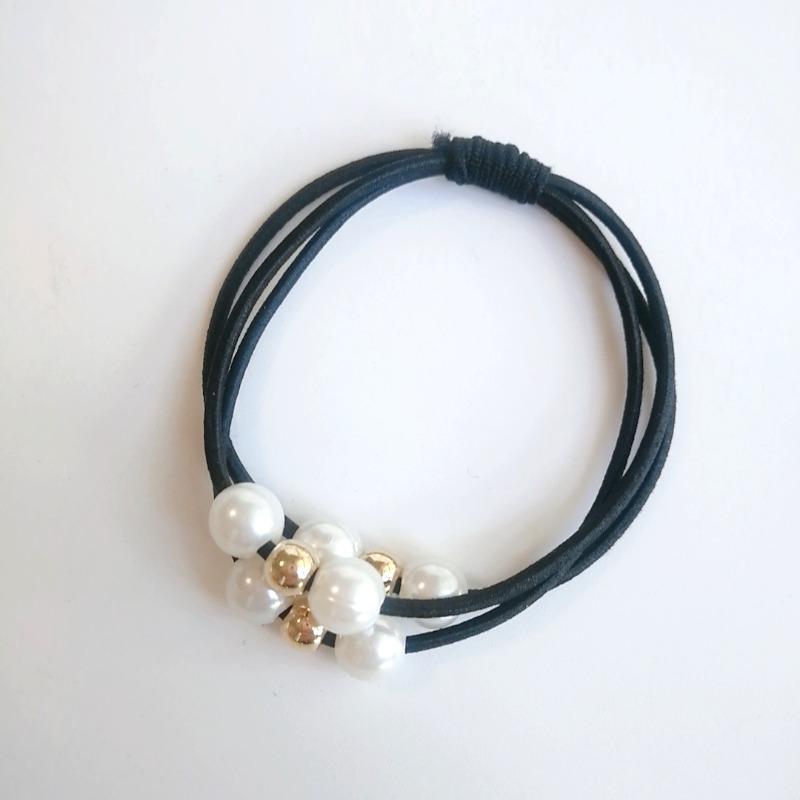 10pcs New Trendy Hair Accessories 3-Line 9-Pearl Elastic Ponytail Holder Popular Elastic Band for Women