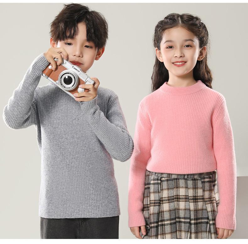 100% Wool Striped Round Neck Kids’ Thermal Sweater - Medium to Large, Unisex, Autumn/Winter