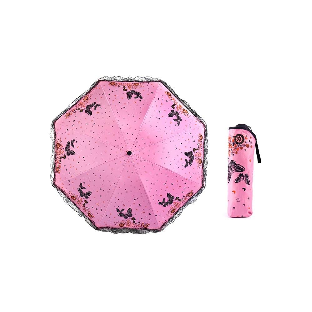 Parapluie en caoutchouc noir, papillon flottant, protection solaire, parapluie pliant de protection solaire pour femmes, parapluie en dentelle de dentelle