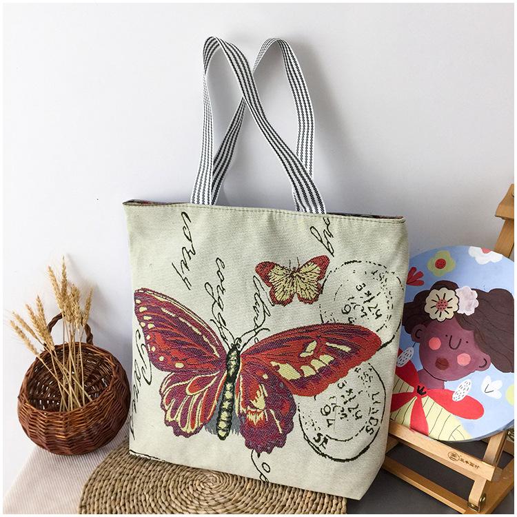 

Canvas bag Large capacity canvas bag Women s double-layer with portable simple weaving embroidery shoulder zipper Shopping bag Ethnic style