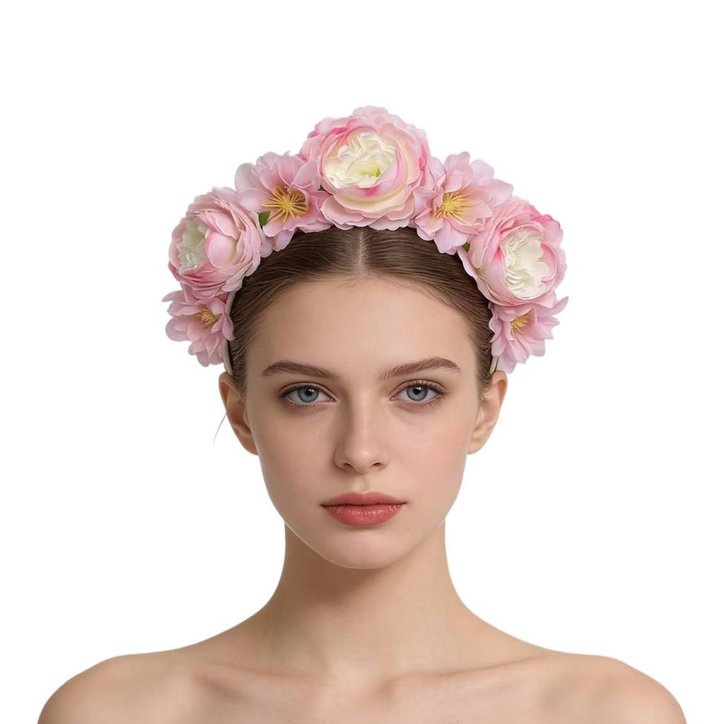 European and American simulated peony flower headbands, super fairy hair accessories, Hawaii beach vacation photo headwear