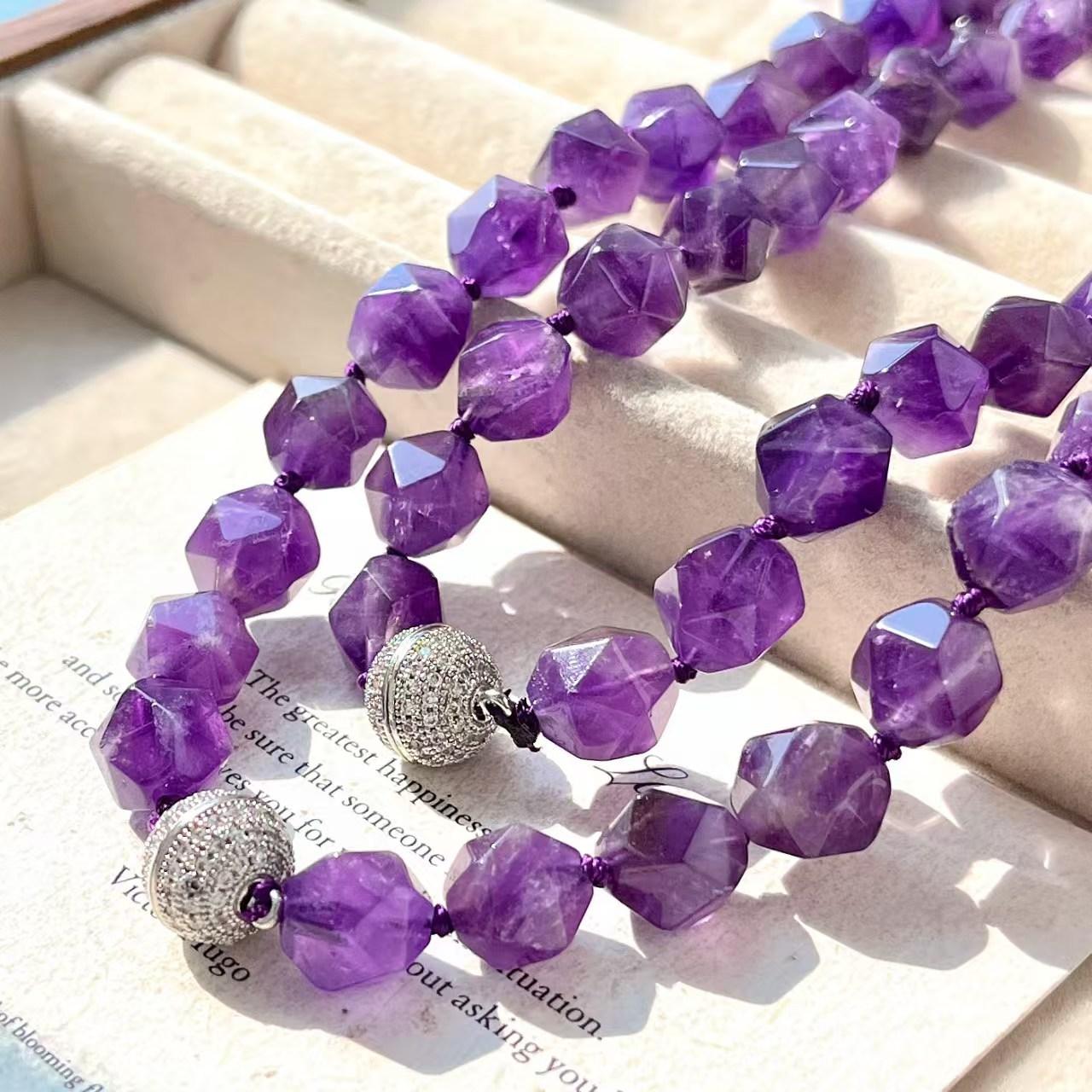 Vintage High Quality Design Cut Natural Amethyst Necklace Collarbone Chain