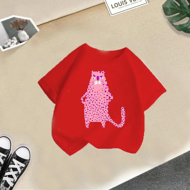 2025 Cute Cat Printed Summer New Product Children's Clothing Children's Short Sleeved T-shirt Baby Fashion T-shirt