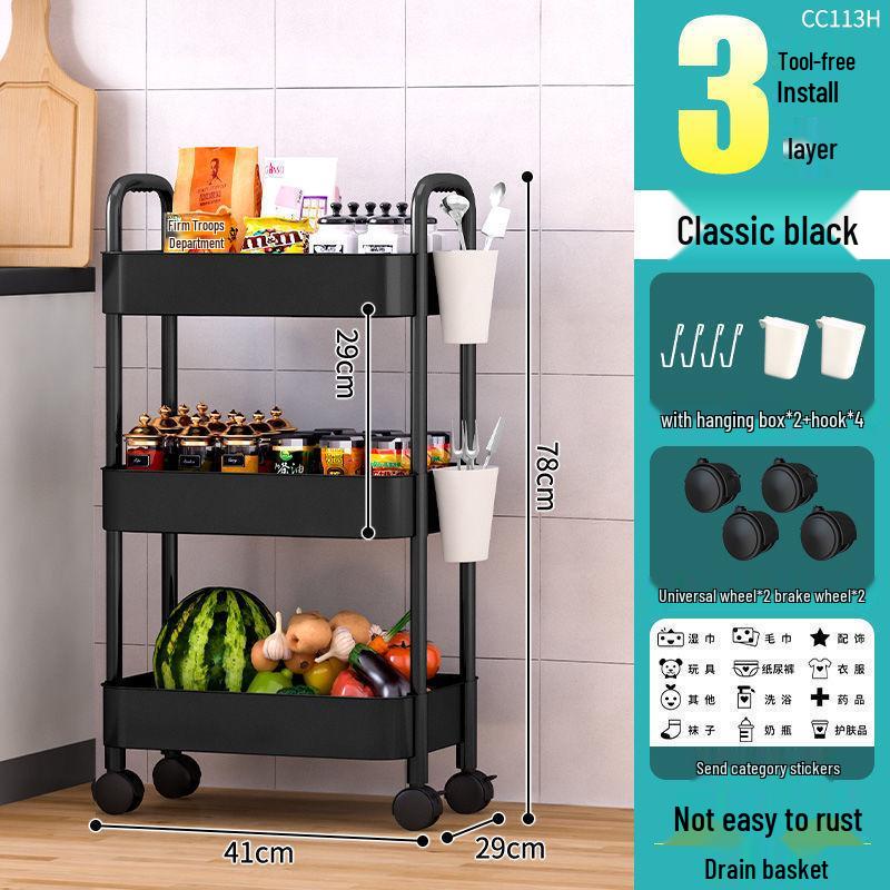 Multi-Layer Movable Kitchen Rack: Floor-Standing Storage Cart for Fruits & Vegetables