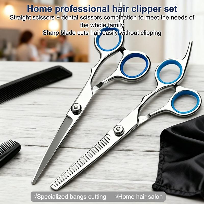 Professionelles Edelstahl Friseurscheren Set Flachzahn Ausdünnen Schneiden Gebogene Schere Haarschneideschere