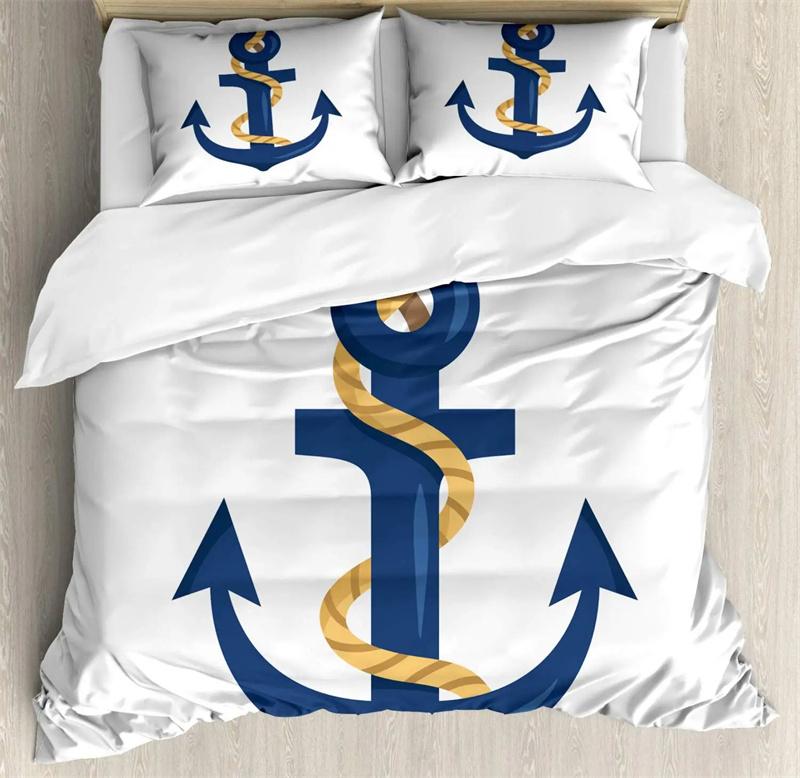 Nautical Bedding Collection Ocean Anchor Decor Duvet Cover Sailor Pirate Captain Sea Adventure Bedspread Cover For Kids Boys Navy Blue