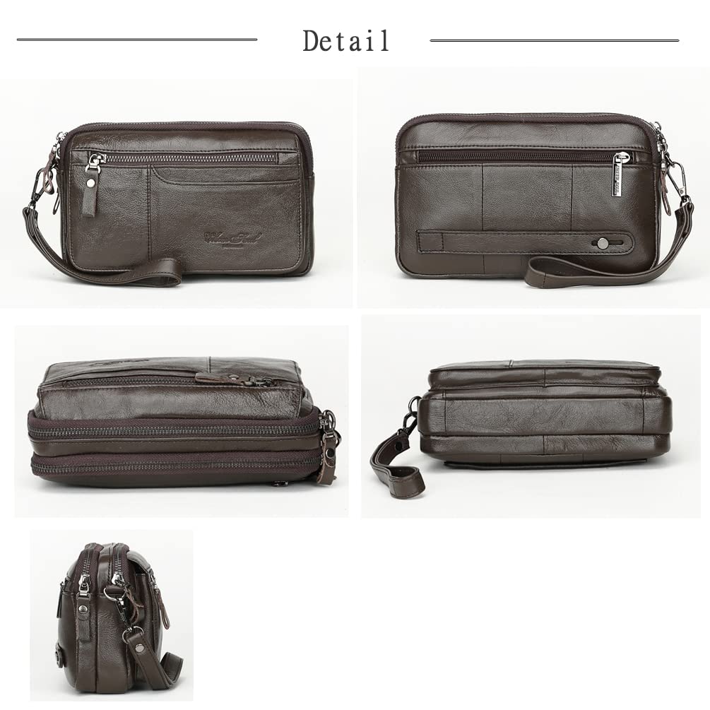 Meigardass Clutch Second Genuine Popular Clutch Large Capacity Men's Bag, Bag, Leather, Bag, Simple, Lightweight, (Brown-3)