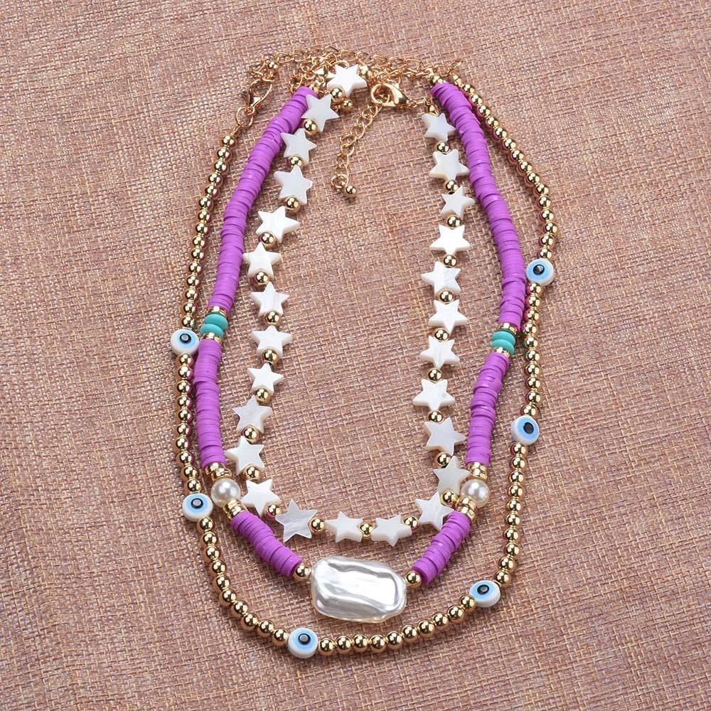Ethnic Style Acrylic Handmade Soft Pottery Star Eye Necklace Fashion Light Luxury Pearl With Women