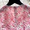 Elegant Beaded Short Sleeve Flower Lace Dress Women's Formal Evening Embroidery Crochet Hollow Out Long Party Dress