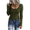 Autumn Women's Button Vest Color V-neck Fashion Long Sleeved T-shirt Top