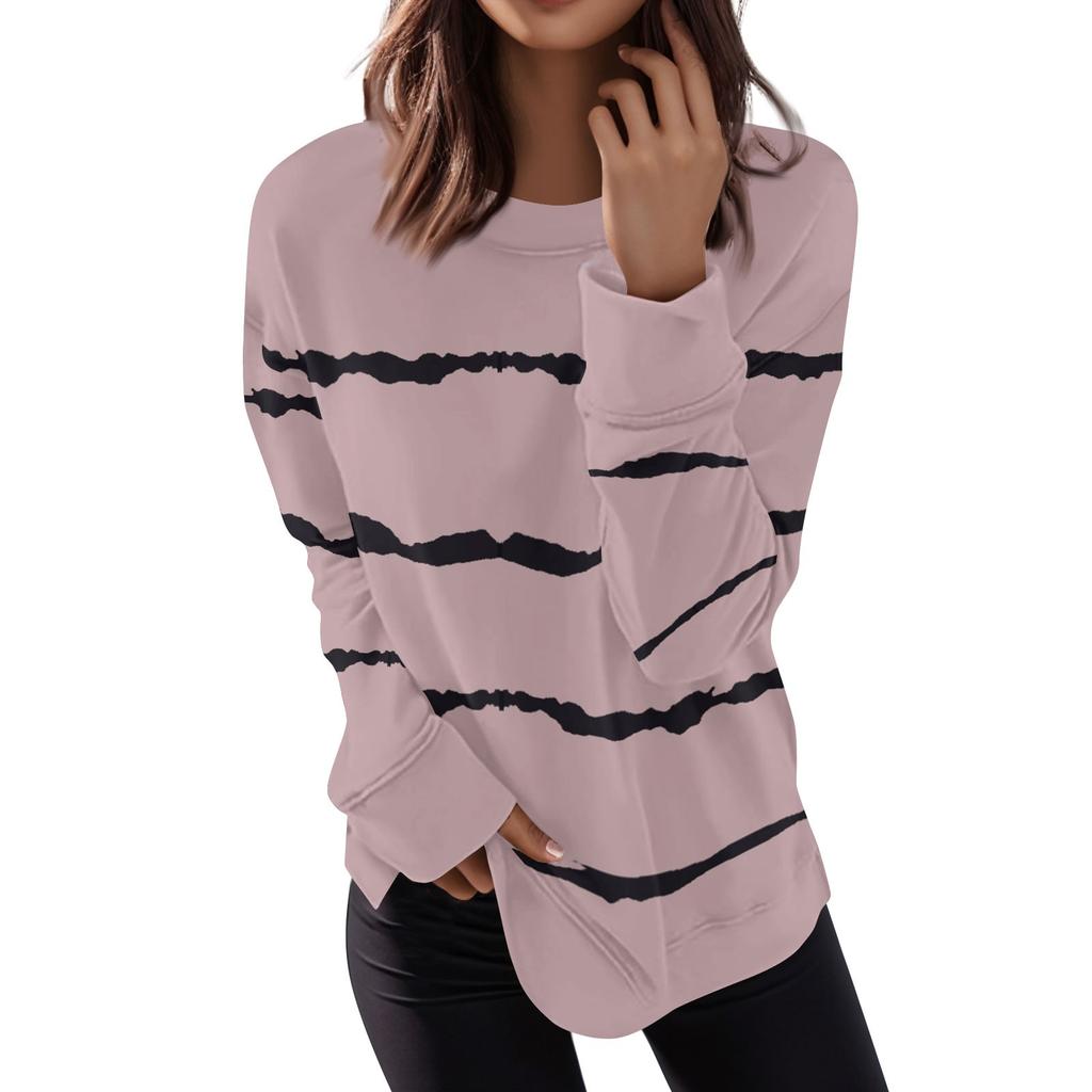 Women's Casual Contrast Color Long Sleeve Top Pullover Sweatshir