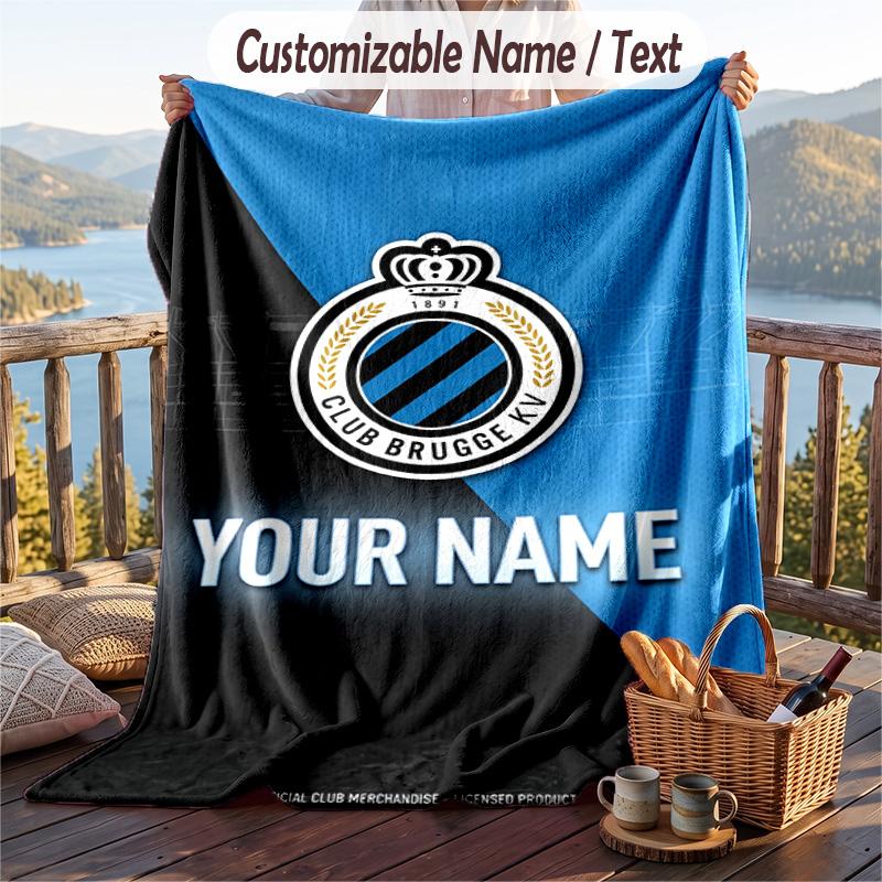 Flannel Blanket Club Brugge FC Print Custom Name Text Soft Throw for Sofa Bed