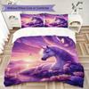 Purple Moonlight Unicorn Print Bedding Set, Kids Fantasy Bed Linen Duvet Cover Set(1 * duvet cover + 2 * pillowcase, without core)