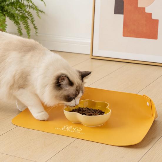 Pet Bowl Mat, Waterproof Pet Feeding Mat, Faux Leather Cat Food Mat with Raised Edges, Non Slip Spill Proof Food Mat for Cats Small Dogs
