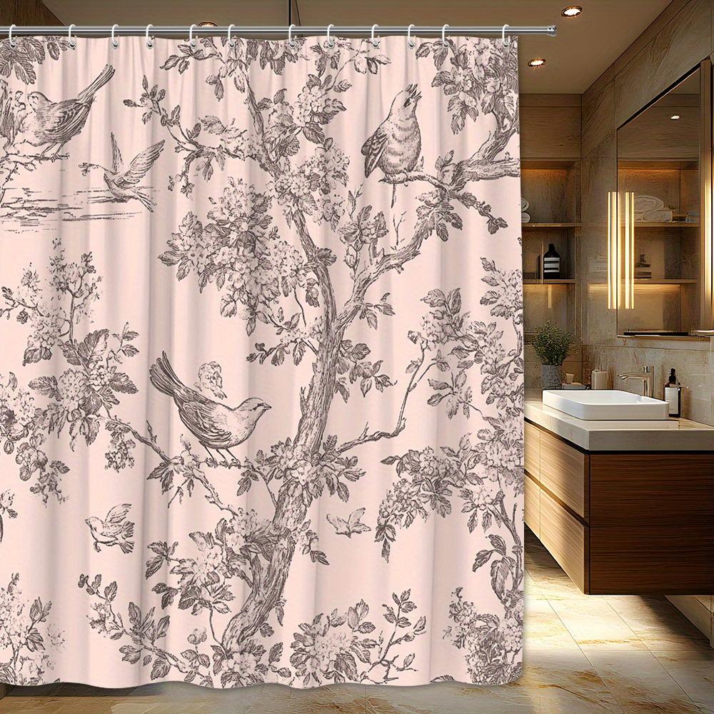 

Душевая занавеска: Винтажный дизайн с птицами и цветами для классического и элегантного вида ванной комнаты W90XH180cm