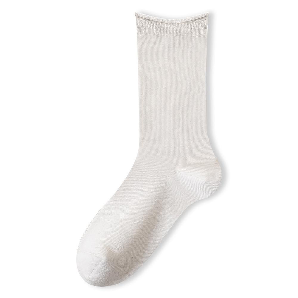 Women's Spring and Fall Cotton Rolled Edge Boneless Antibacterial Medium Tube Pile Socks