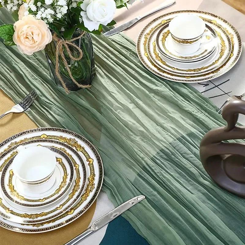 Baby Blue Cheesecloth Table Runner 4 Pack Vintage Rustic Gauze Table Runner Boho Decoration for St Patrick's Day Easter Wedding