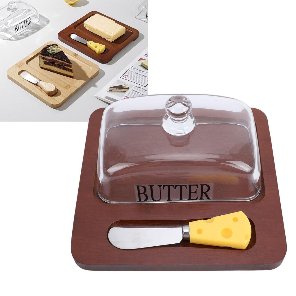 Holz   Schale mit durchsichtigem Glasdeckel Schneidwerkzeug Leicht zu reinigen   Behälter für Käsekuchen Dessert