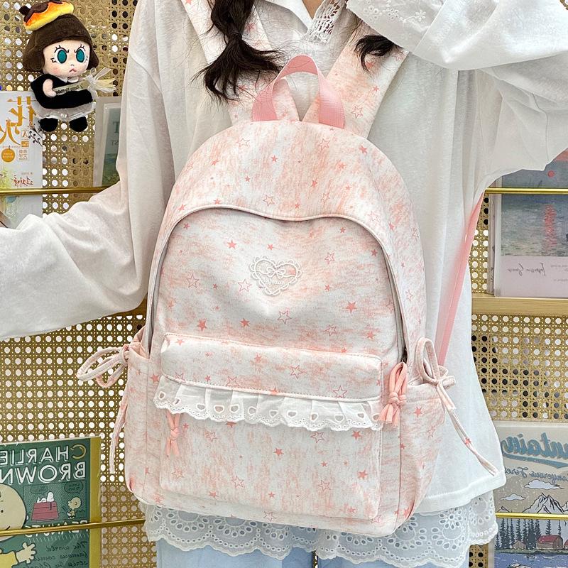 Schoolbag Japanese small fresh lace schoolbag cute girl large capacity backpack niche junior high school student backpack