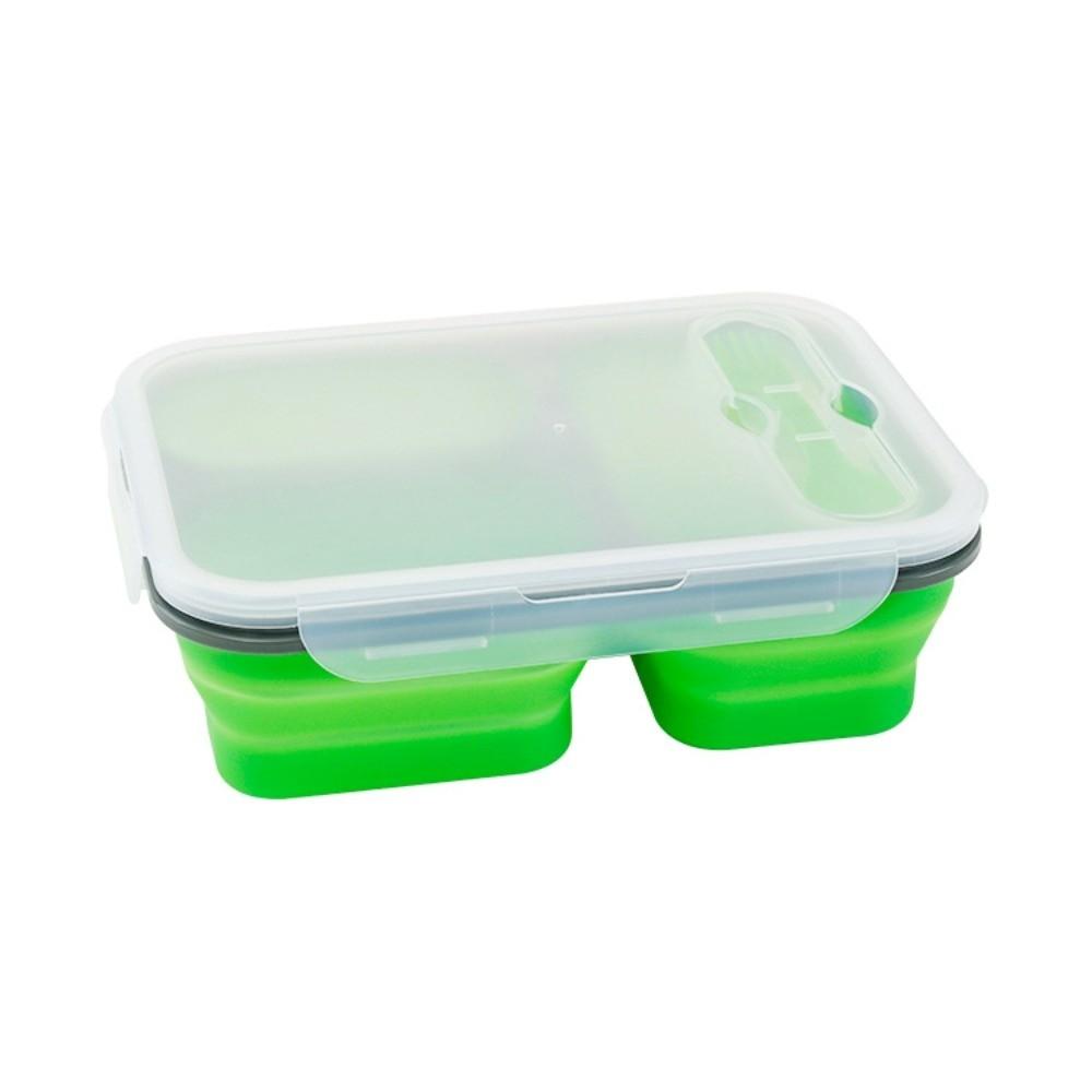 

1350ml Foldable Lunch Box with Spork Large Capacity 3 Grids Food Storage Container Adult Green 1350ml