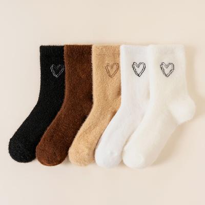Winter Thickened Socks, Women's Mid-calf Socks, Retro Heart-shaped Mink Fur, Fluffy Autumn and Winter Long Calf Socks, Sleeping Floor Socks