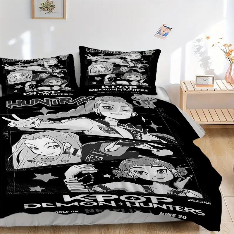 3-teiliges Bettwäsche-Set K-Pop Dämonenjäger Enthält 1 Bettdecke + 2 Kissenbezüge, Ohne Kissenfüllungen, Weich Bequem, Leicht Atmungsaktiv,