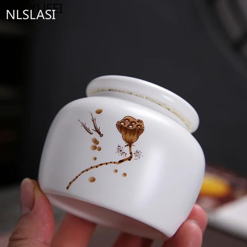 Ceramic Tea Caddy Small Mini Portable Oolong Tea Storage Tank Travel Tea Boxes Powder Sealed Jar Tea Containers Spice Candy Jar