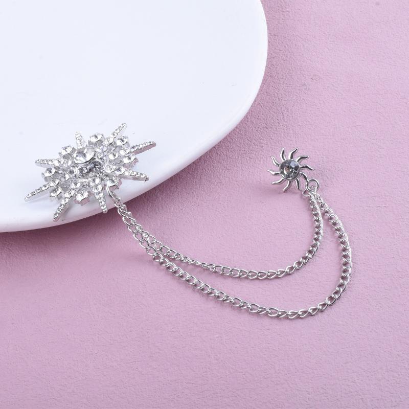 Crystal Rhinestone Star Brooch Lapel Pin Suit Shirt Badge Tassel Chain Corsage For Men Women Jewelry Clothing Accessories