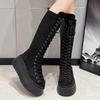 Women's Mid Calf Boots Padded Shoes Knee High Autumn Winter Sneakers Punk Style Military Casual Black Lucury Platform Woman